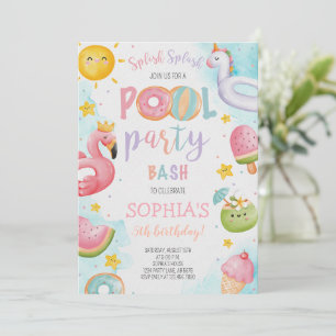 Cute Pool Party Birthday Bash  Invitation
