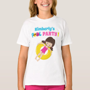 Cute Pool Party Birthday Girl Personalised T-Shirt