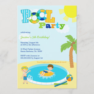 Cute pool party boys birthday party invitation