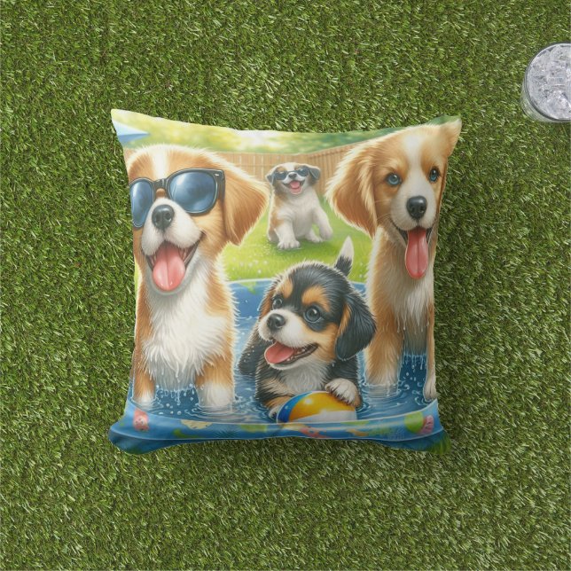 Cute Pool Party Dog Lovers  Cushion (Grass)