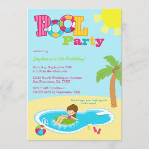 Cute pool party girls birthday party invitation