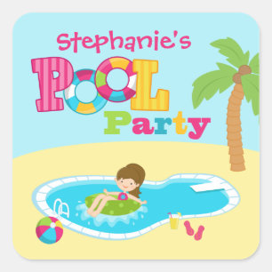 Cute pool party girls birthday party stickers