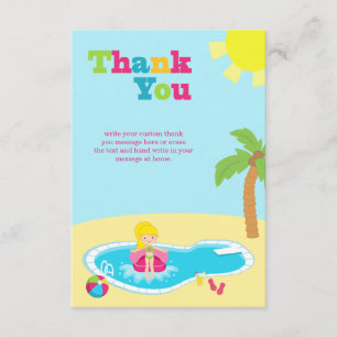 Cute pool party girls birthday thank you card