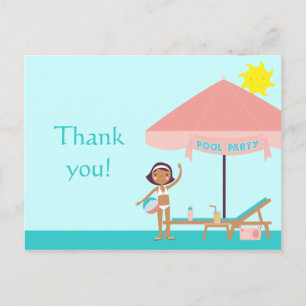 Cute pool party girl's thank you postcard