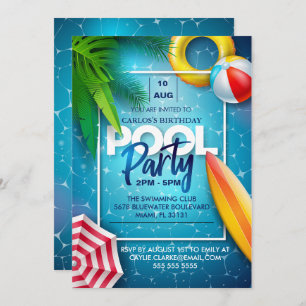 Cute Pool Party, Swimming Birthday gift Invitation