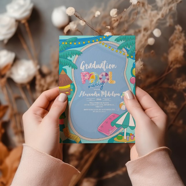 Cute Pool Party, Swimming Graduation Invitation (Creator Uploaded)