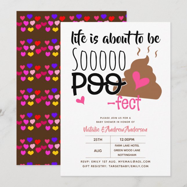 Cute POOP Emoji poofect Baby Shower Girls Funny Invitation (Front/Back)