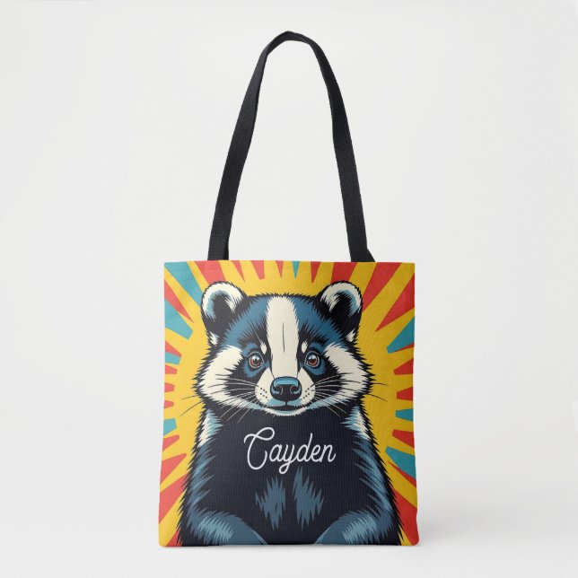 Cute Pop Art Badger Personalised Tote Bag (Front)