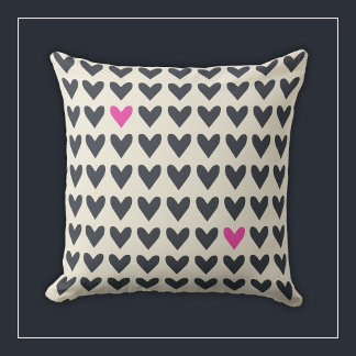 Cute Pop Art Hearts in Mod Dark Grey and Hot Pink Cushion