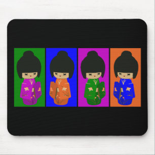 Cute Pop Art Kokeshi Dolls Mouse Pad