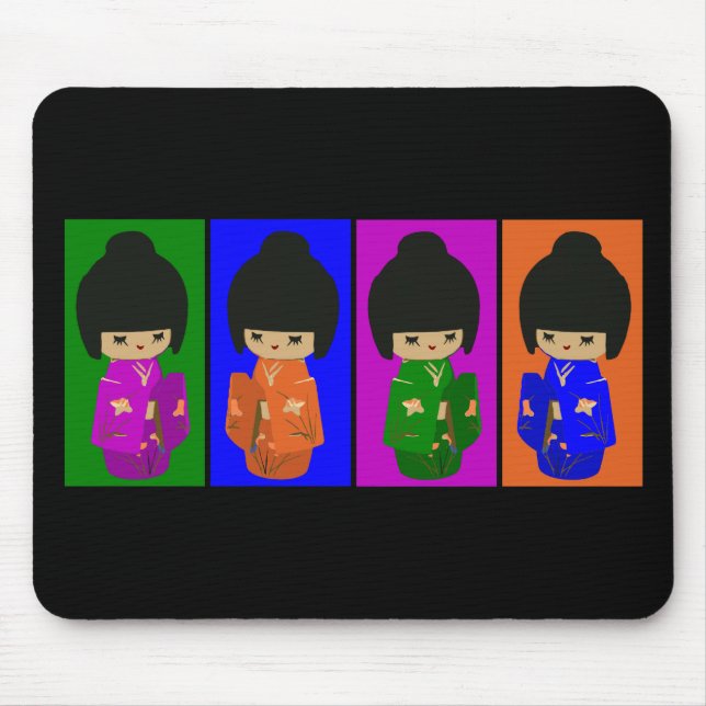 Cute Pop Art Kokeshi Dolls Mouse Pad (Front)