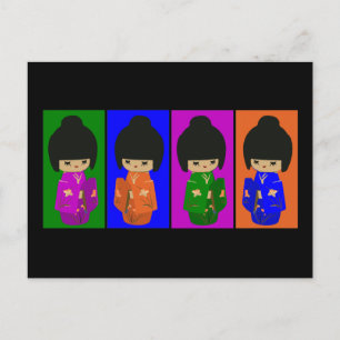 Cute Pop Art Kokeshi Dolls Postcard