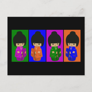 Cute Pop Art Kokeshi Dolls Postcard