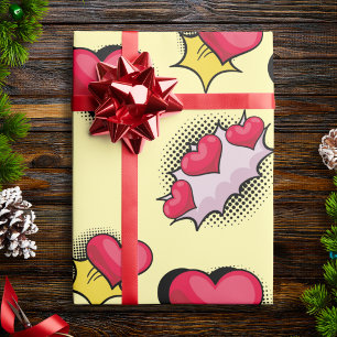 Cute Pop Art Love Hearts Wrapping Paper