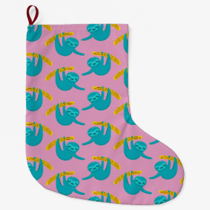 Cute Pop Art Sloths Large Christmas Stocking