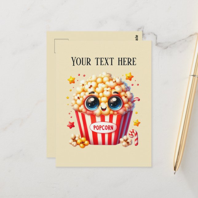 Cute popcorn lovers add message postcard (Front/Back In Situ)