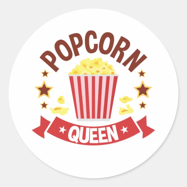 Cute Popcorn Queen Lover Women Girls Classic Round Sticker (Front)