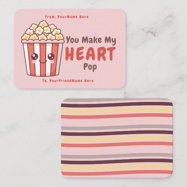 Cute Popcorn Valentine Classroom Note Card (Front/Back)