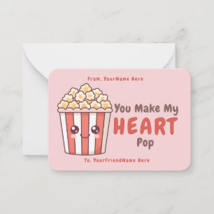 Cute Popcorn Valentine Classroom Note Card