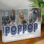 Cute Poppop Grandfather Photo Block<br><div class="desc">Simple grandfather photo block featuring 3 family pictures for you to replace with your own,  the title "poppop",  a personalised saying,  and the grandkids names.</div>