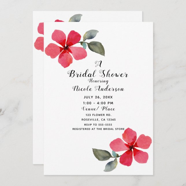 Cute Poppy Red Spring Flowers Floral Bridal Shower Invitation (Front/Back)