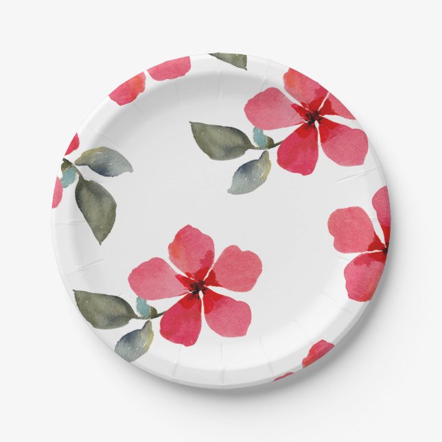 Cute Poppy Red Spring Flowers Floral Bridal Shower Paper Plate (Front)