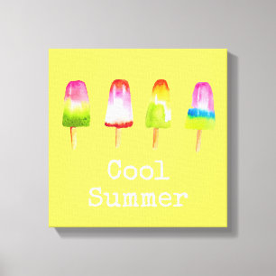 Cute popsicle ice-block Summer watercolor Canvas Print