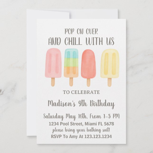 Cute Popsicle Summer Party for Kids Invitation (Front)