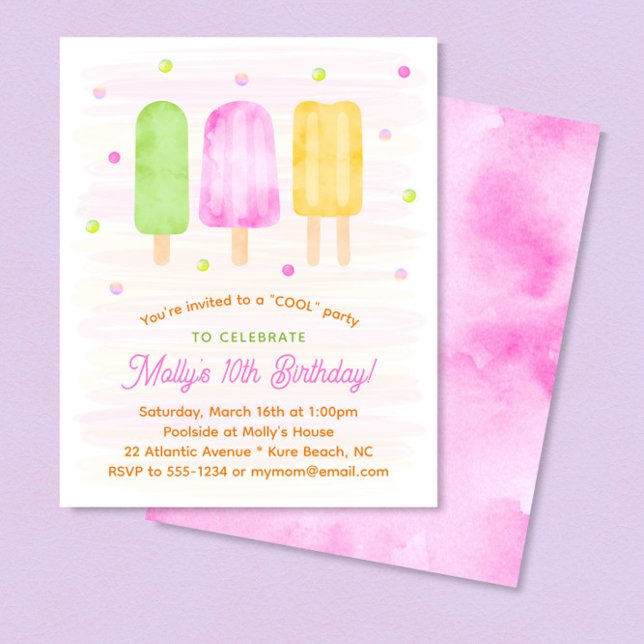 Cute Popsicles Girl Summer Birthday Invitation (Creator Uploaded)