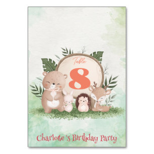 Cute Porcupine Bear birthday jungle Birthday party Table Number