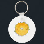 Cute Porcupine Fish. Key Ring<br><div class="desc">A design featuring an inflated porcupinefish, or puffer fish. This cute fish is in warm yellow colours. A printed image of a painting.</div>