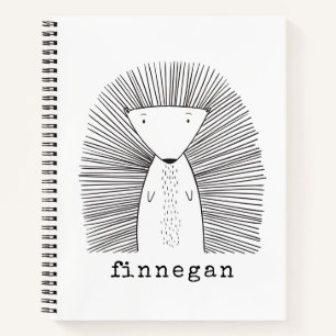 Cute Porcupine Simple Line Drawing Custom Name Notebook