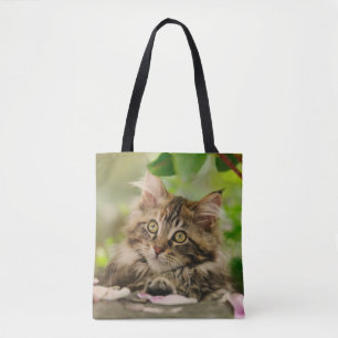 Cute Portrait Maine Coon Cat Kitten Photo Shopper Tote Bag