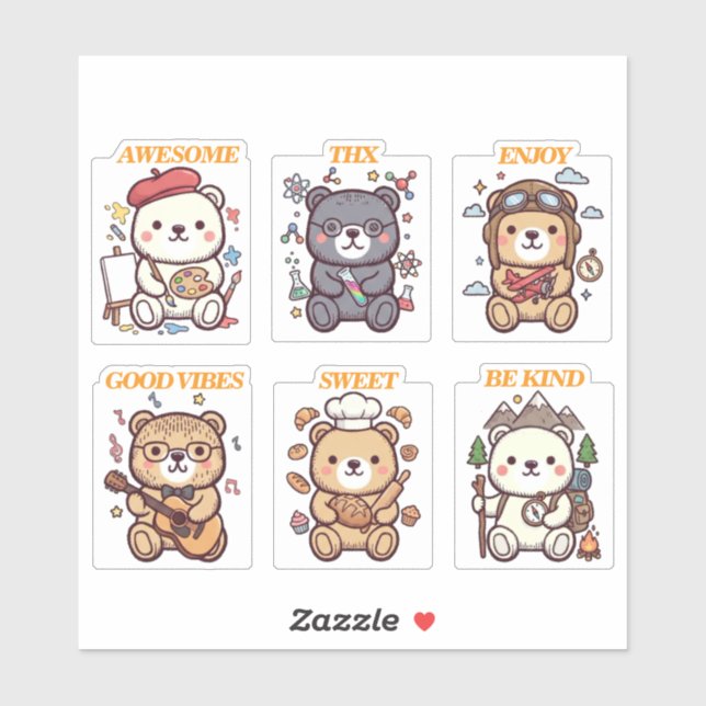 Cute Positive Bear-6 Designs-vol2 (Sheet)