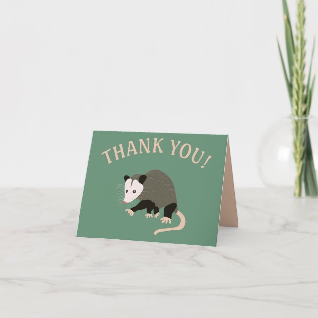 Cute Possum Illustration Personalised Light Green Thank You Card (Front)