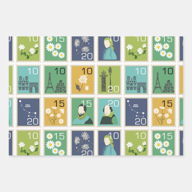 Cute Postage Stamps Wrapping Paper (Front)