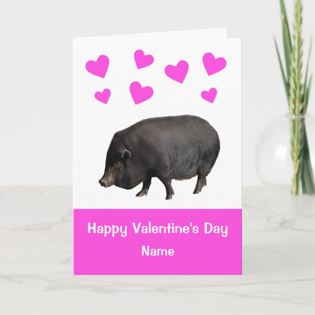Cute Pot Bellied Pig Valentines Day Card (Front)