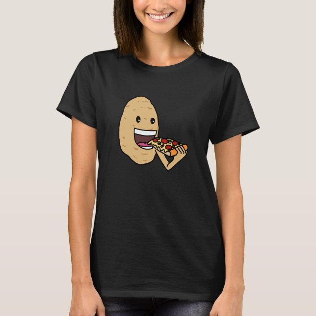 Cute Potatoe Pizza Eating Vegetable Hobby Chef T-Shirt (Front)