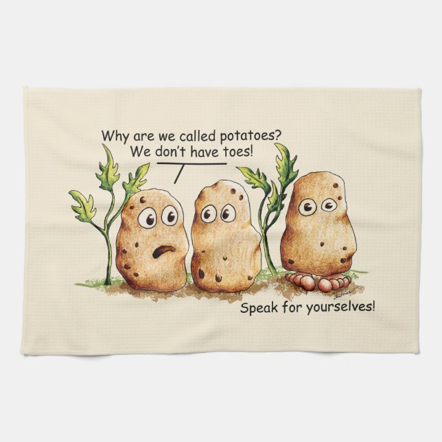 Cute Potatoes has Toes Funny Potato Pun Tea Towel (Horizontal)