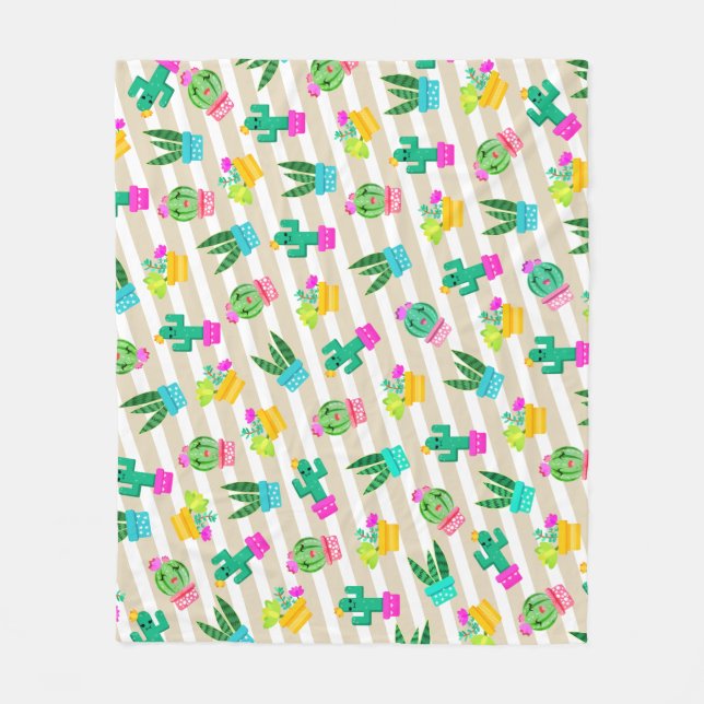 Cute Potted Kawaii Succulents & Cactus Fleece Blanket (Front)