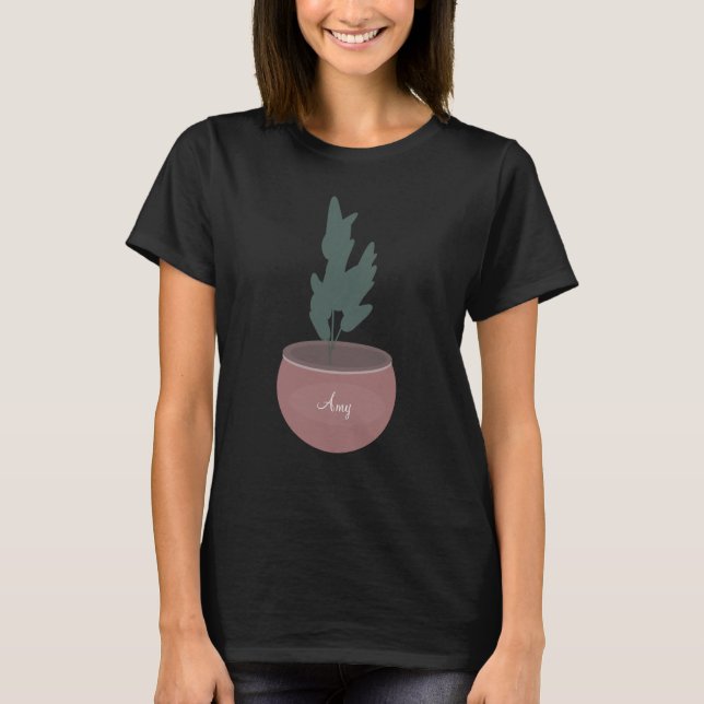 Cute  Potted Plant Personalised Name T-Shirt (Front)
