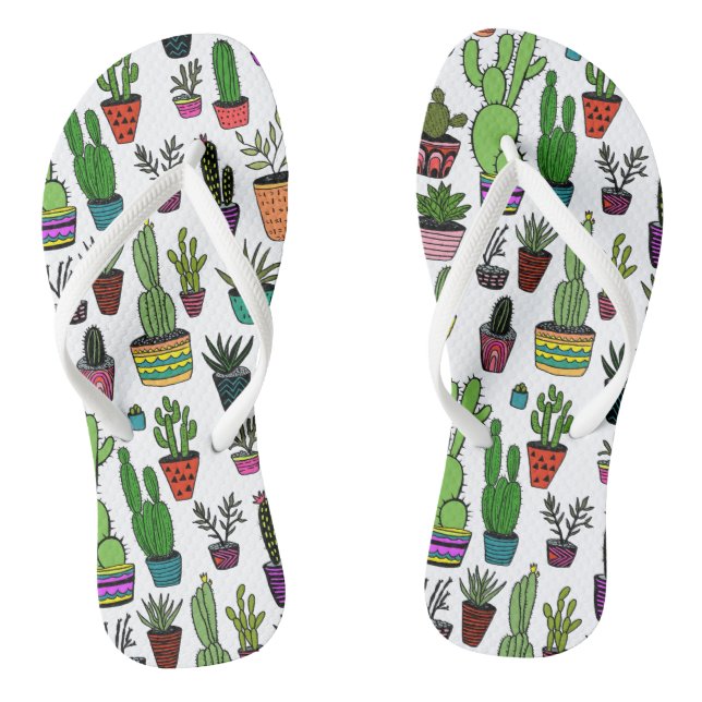 Cute Potted Plants Cactus Succulents Colourful Fun Jandals (Footbed)