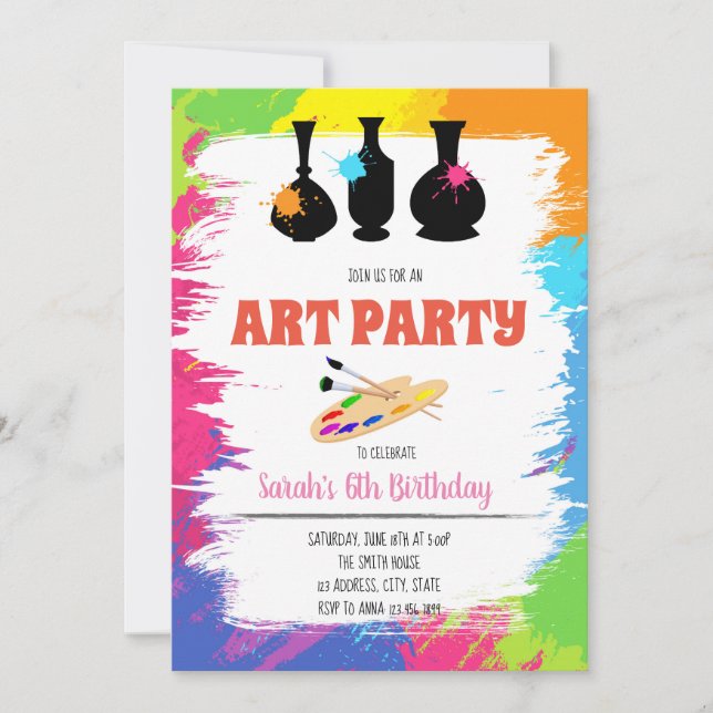 Cute pottery birthday party invitation (Front)