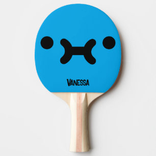 Cute Pouty Face Blue with Name Ping Pong Paddle