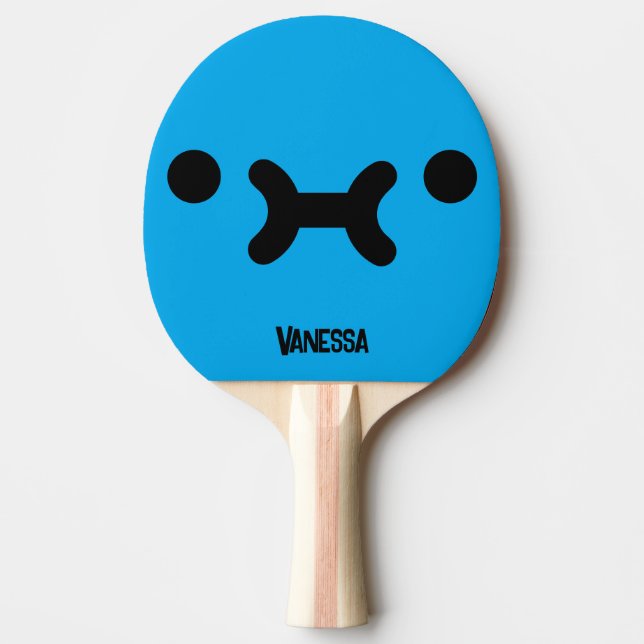 Cute Pouty Face Blue with Name Ping Pong Paddle (Front)