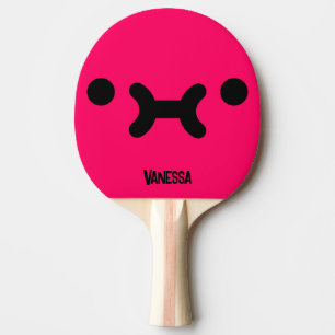 Cute Pouty Face Pink with Name Ping Pong Paddle