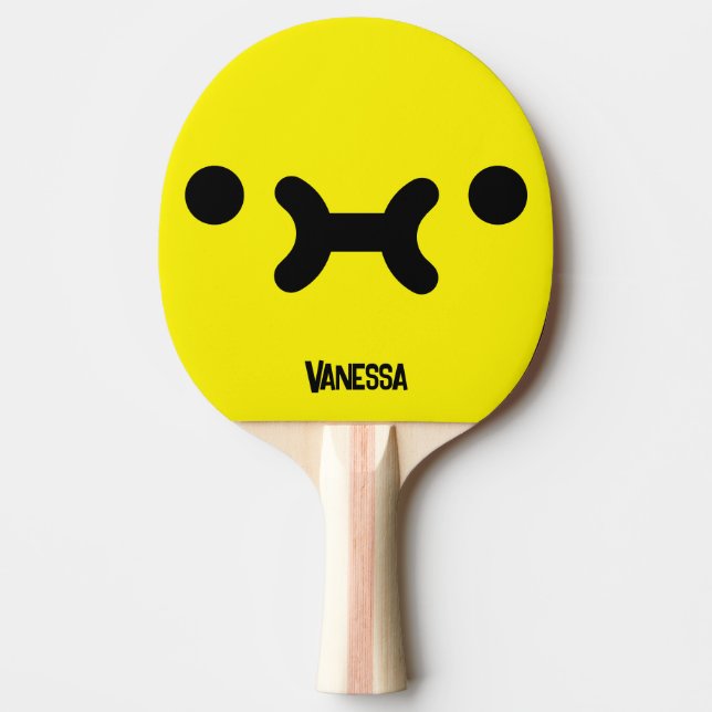 Cute Pouty Face Yellow with Name Ping Pong Paddle (Front)