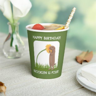 Cute prairie dog personalised birthday cartoon paper cups