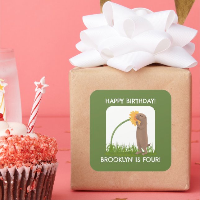 Cute prairie dog personalised birthday cartoon square sticker (Party)