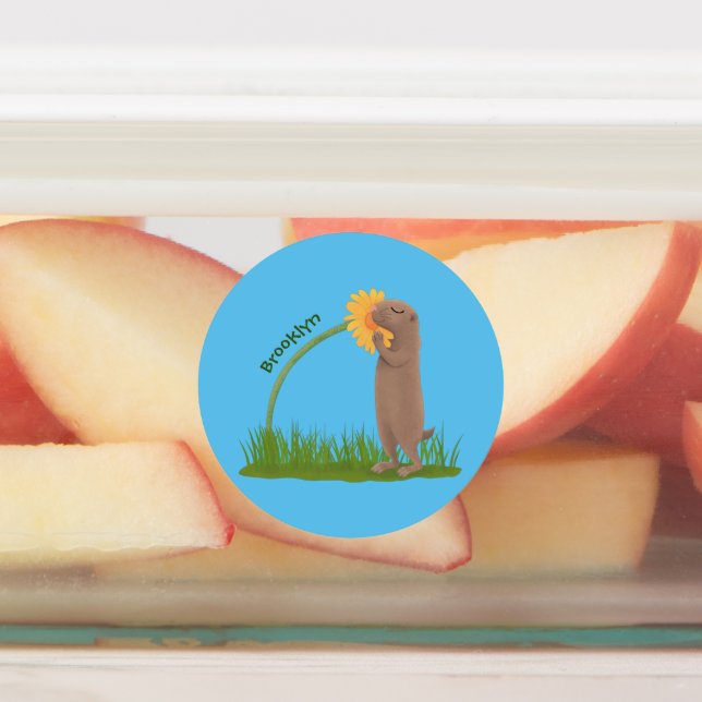 Cute prairie dog sniffing flower cartoon (Affixed)